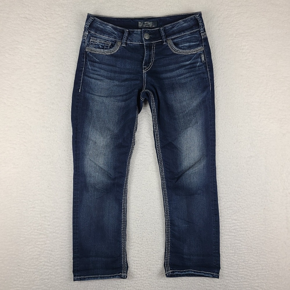 Silver Jeans Womens 28 Blue Suki Mid Capri Dark Wash Denim